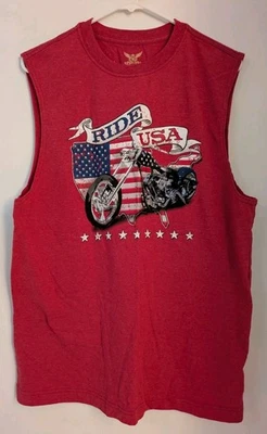 Men's Faded Glory "Ride USA" Sleeveless T-Shirt Size Medium - Image 1 of 4