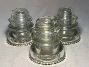 Lote de 3 aislantes de vidrio Hemingray 42 transparentes vintage - Excelente estado - Imagen 1 de 2