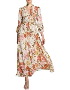 Zimmermann Bonita Dress Size 0 / AU 8 / US 4 Floral Long Sleeve Midi Linen - Picture 1 of 15