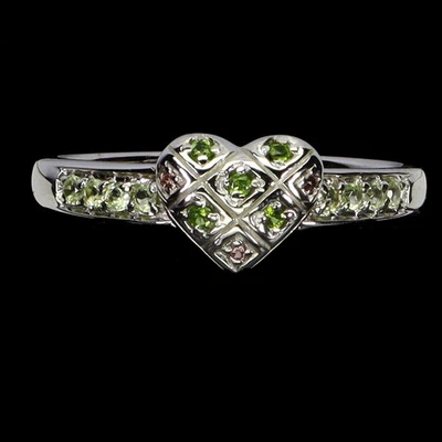 925 Sterlingsilber Ring Rund Chrom Diopsid Peridot Herz No USA Einfuhr Gebühren - Bild 1 von 4