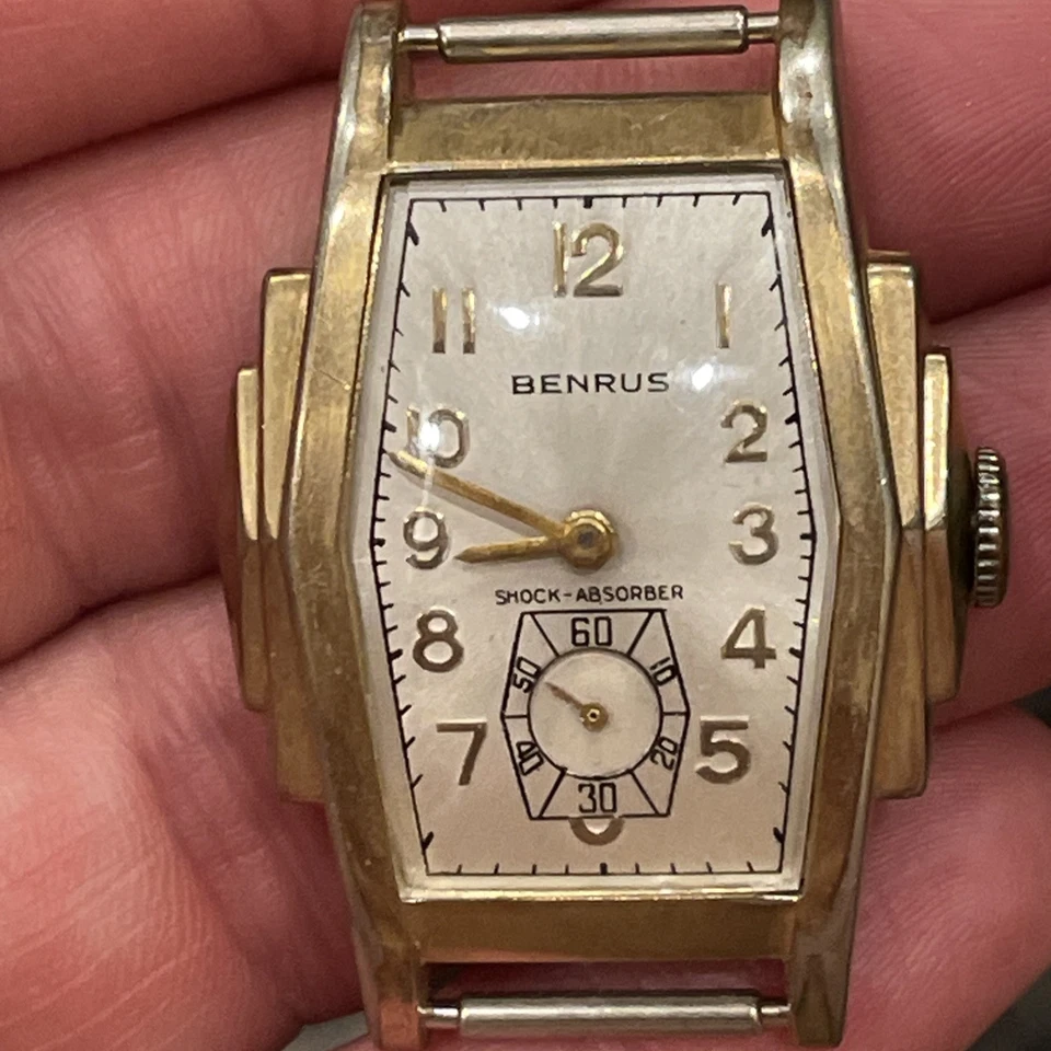 Mid Century Benrus Shock Absorber Model BB3 Gold Filled Step Bezel Tank Watch - Image 1 of 4