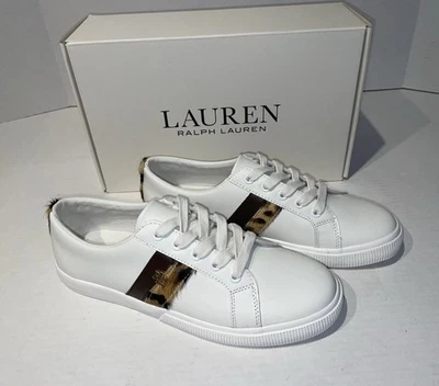NIB Authentic LAUREN RALPH LAUREN JANSON II White Leather Animal Print Shoes 9 B - Image 1 of 4