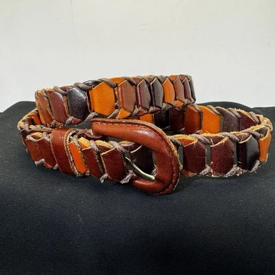 Cowhide Leather Multicolored Link Belt 37” Long Adjustable Size Medium 100-3132 - Image 1 of 4