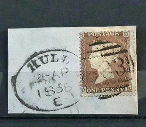 GB QUEEN VICTORIA SG 40 1D ROSE RED USED ON PIECE, HULL SPOON CANCEL - Picture 1 of 1