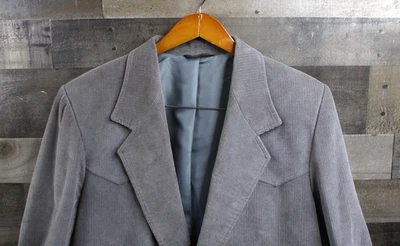 Vintage Pioneer Wear Blazer Mens 42L Gray Corduroy Western Elbow Patches 70s - Image 1 of 4