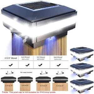 4X Solar Post Cap Light For 4x4 5x5 6x6 Outdoor Waterproof LED Deck Fence Light - Picture 1 of 11