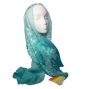 Hand Dyed Scarf Turquoise Aqua Blue Ombre 70s Vibe Silk Rayon NEW - Picture 1 of 6