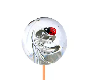 3" LADYBUG SOLID GLASS ORB home garden stake yard art lawn 12" tall - Picture 1 of 3