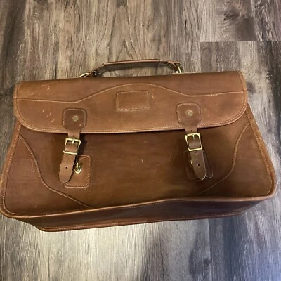 Maletín/bolso de mensajero/lona ORVIS tostado de cuero pesado HECHO EN EE. UU. Foto 1 de 4