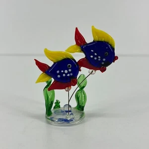 Vintage Miniature Lampwork Glass Fish on Wire Figurines Blue and Red - Picture 1 of 6