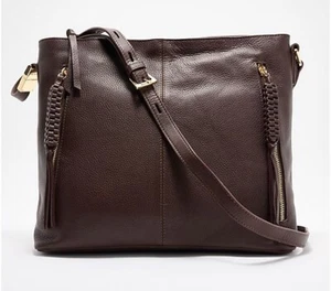 LODIS Texas Leather Aviva Crossbody Hobo Deep Raisin Bag A667754 - Picture 1 of 20