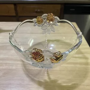 Mikasa Gilded Rose Gold Accented Crystal Clear Bowl - Picture 1 of 6