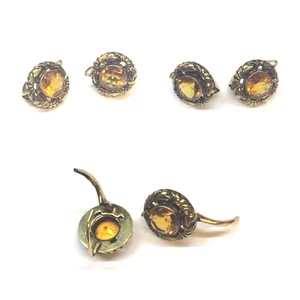 Ohrhänger mit Briusr und orangem Stein Modeschmuck vergoldet American Double - Bild 1 von 4