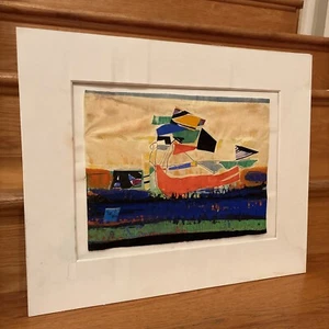 Original Ulfert Wilke Watercolor Painting #65 1980 Abstract Viking Ship Collage - Picture 1 of 24
