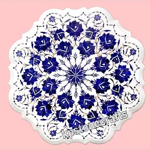 24"x24" White Marble Inlay Coffee Table Top| White Marble with Semi-Precious - Picture 1 of 6