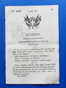 Regno di Sardegna Regio Decreto Registrazione matricole Guardia Nazionale - 1859 - Foto 1 di 1