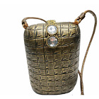 Timmy Woods Wood Gold Brushed Etched Bucket Bag Crystal Magnetic Closure