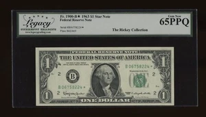DBR 1963 $1 FRN New York Gem STAR Fr. 1900-B* Legacy 65 PPQ Serial B06758224* - Picture 1 of 2
