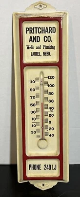 Vintage PRITCHARD AND CO. LAUREL. NEBR. Advertising Thermometer.   “V1“ Foto 1 de 4