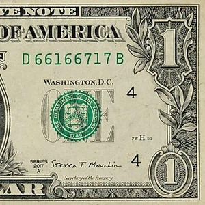 Billete de dólar número uno serie elegante de cuatro de una clase 6 D66166717B dos pares 1s 7s - Imagen 1 de 8