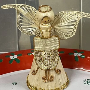 Vintage Engel Maisschale Stroh Engel Christbaumschmuck 4,5 Zoll - Bild 1 von 4