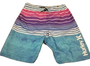 NEW Hurley Boy's Striped Swim Trunks Board Shorts Waist Size 7/8 Inseam 7.5" - Picture 1 of 3