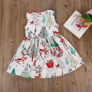 NEW Christmas Tree Reindeer Girls White Sleeveless Dress 2T 3T 4T 5T - Picture 1 of 8