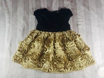 Girls Koala Kids Black Velvet & Gold Rosette Bow Holiday Party Dress 18 Months - Image 1 of 4