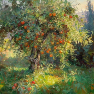 Quadro su tela classico albero di mele arte pittura ad olio tela di lusso stampa a colori - Foto 1 di 1