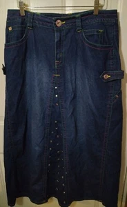 Vintage Vezucci Womens Modest Dark Wash Jean skirt Denim With Bright Thread - Picture 1 of 10