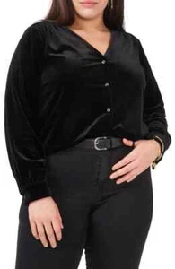 1.STATE V-Neck Velvet Button Front Top in stylish Black Women's Size 3X NWT - Picture 1 of 2