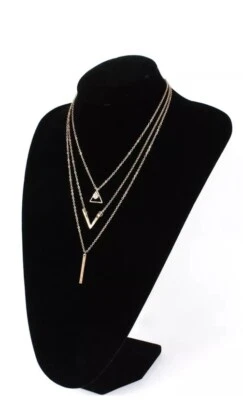 Women Jewelry Necklace Layered Crystal Triangle Line V Letter Choker Pendant  - Image 1 of 4