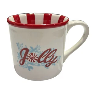 Starbucks Jolly Coffee Mug Candy Stripe Christmas Holiday Red White 14 Oz 2007 - Picture 1 of 7