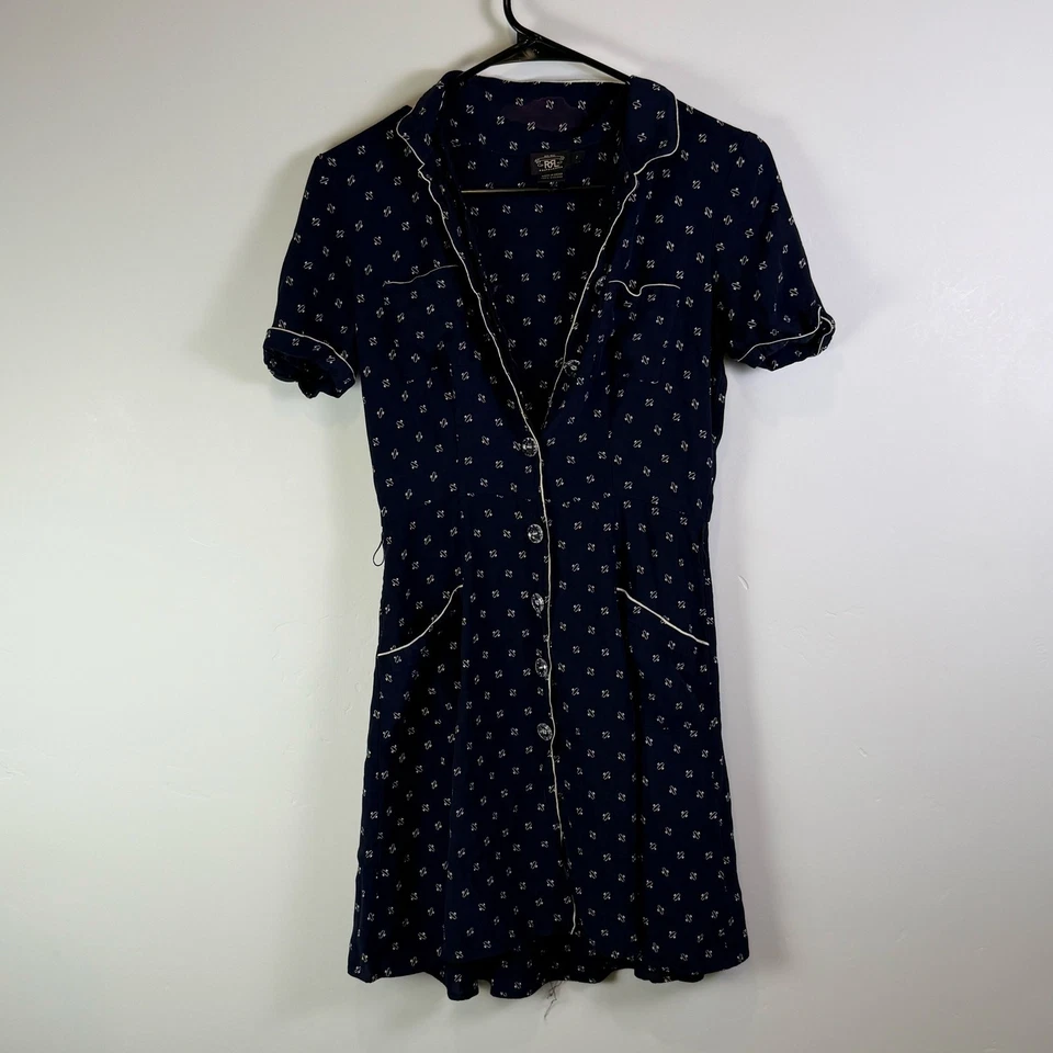 Vestido RRL Doble Ralph Lauren 100% Seda Lunares, Talla 2 Foto 1 de 4