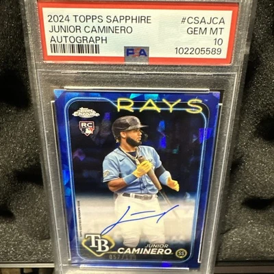 2024 Topps Chrome Sapphire Junior Caminero Auto RC Rookie /199 PSA 10 AUTO 10 - Image 1 of 2
