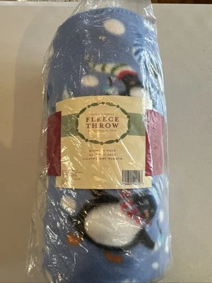 Fleece Lt. Blue w/penguins Holiday Theme Polar Blanket 52”x70” by Target - Image 1 of 4