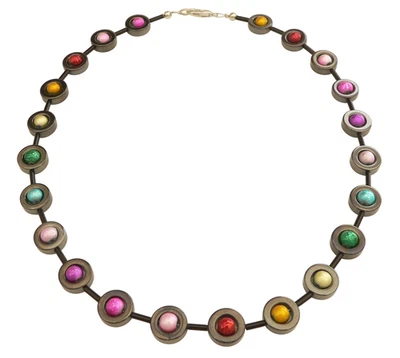 Halskette Kette schwarzer Hämatit Rahmen zauberhaft schimmernd Perle bunt  353s - Bild 1 von 4