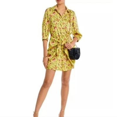 Cinq a Sept Provence Satin Mini Shirt Dress Front Tie Size 8 - Image 1 of 4