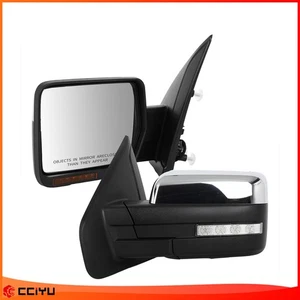 Power Heated Chrome puddle light Turn Signal Tow Mirrors For 2004-2014 Ford F150 - Picture 1 of 8