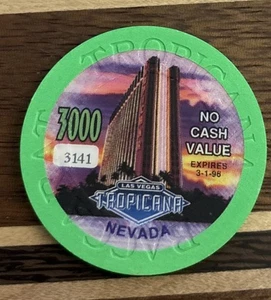 TROPICANA CASINO CHIP LAS VEGAS NEVADA BACCARAT 3000 SENZA VALORE IN CONTANTI NUMERATO - Foto 1 di 2