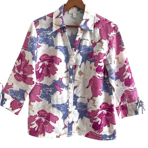 Vintage JM Collection Linen Floral Top Size 8 Purple Pink Cottagecore Romantic - Picture 1 of 10