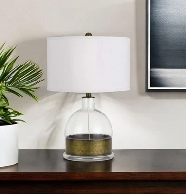 25" Nickel Glass Globe Table Lamp With White Drum Shade - Image 1 of 4