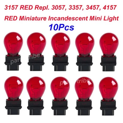 10X 3157 RED Repl. 3057, 3357, 3457, 4157 RED Miniature Incandescent Mini Light - Image 1 of 4