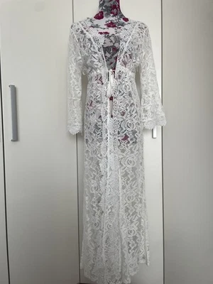 Schönes Langes Weißes Strand Kleid Sargon Cardigen Spitze Gr. S M Neu Mit Eti. - Bild 1 von 4