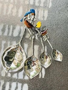 Vintage Ganz Metal Birds & Leaves Colorful Enameled Measuring Spoon Set of 4 - Picture 1 of 9