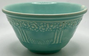 Vintage Small Homer Laughlin Apple orange Tree Mixing Bowl Colgate Blue Green 6" - Picture 1 of 5