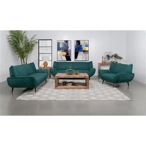 Coaster 3-Piece Fabric & Metal Living Room Sofa Set in Teal Blue/Black - Picture 1 of 12