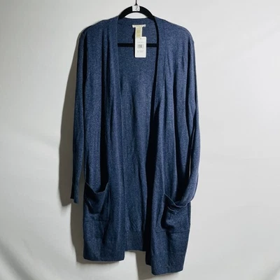 NWT Matty M Womens Heather Navy Blue Open Front Pocket Longline Cardigan Size XL - Image 1 of 4