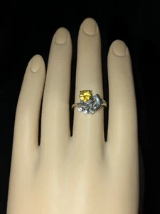 10k White Gold Yellow Sapphire White Gemstone Ring Size 7 Signed By Artist - Picture 1 of 11