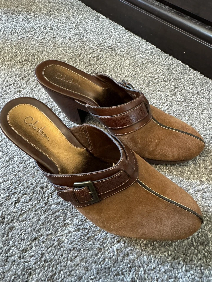 Коричневые замшевые сабо на танкетке Cole Haan с пряжкой D25451 размер 10 B - Изображение 1 из 4